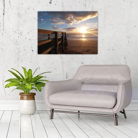 Obraz na szkle - molo, plaża i morze (70x50 cm)
