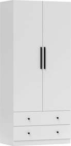 HOMCOM Szafa, 2 Drzwi, Przestrzeń Wisząca, Stanga, 2 Szuflady, Płyta Wiórowa, Biała