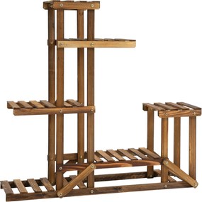 Outsunny Stojak na kwiaty 6 półek Drewniany kwietnik Karbonizowane drewno 98x28x96 5cm Dekoracja | Aosom PL