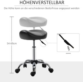 HOMCOM Taboret Salonowy z Siedziskiem Siodłowym, Regulowany, Ekoskóra, 48x48x54-69cm, Czarny