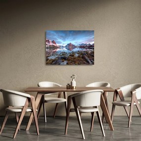 Obraz na szkle - Wschód słońca nad Reine (70x50 cm)