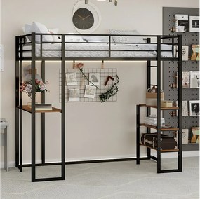 Łóżko piętrowe 90x190 cm - Łóżko młodzieżowe z biurkiem i półkami - czarne - materac nie jest wliczony w cenę