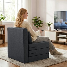 HOMCOM 2-w-1 fotel rozkładany, sofa-łóżko o strukturze lnu, tapicerowane łóżko dla gości, składany fotel, Ciemnoszary | Aosom PL