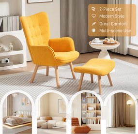 HOMCOM Fotel Akcentowy z Podnóżkiem, Relaksacyjny w Wyglądzie Sztruksu, Fotel z Drewnianymi Nogami, Do Salonu, Pomarańczowy