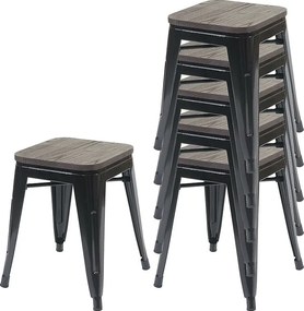Taboret MCW-A73 (zestaw 6 sztuk) Drewniane siedzisko,  czarny