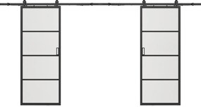 Drzwi przesuwne naścienne podwójne - aluminium i matowe szkło hartowane - 2 x wys. 205 x szer. 93 cm - SINCA II