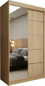 Szafa Przesuwna MIRELLA 120 cm z Lustrem Szafa Dwudrzwiowa Dąb sonoma