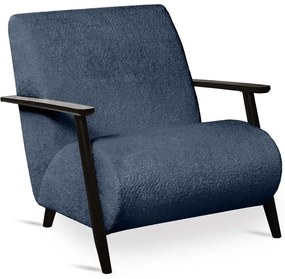 Granatowy fotel lisek z drewnianymi podłokietnikami N3-T50