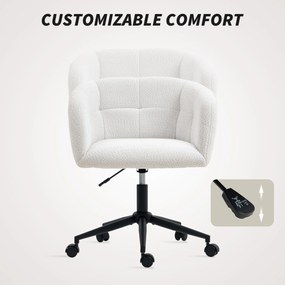 HOMCOM Fotel biurowy z tapicerką z aksamitu, designem wanny, krzesło obrotowe na kółkach, stalowa podstawa, kremowy+czarny