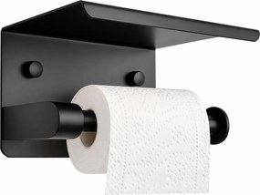 Czarny loftowy uchwyt na papier toaletowy z półką P5-M55