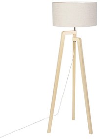 Lampa podłogowa trójnóg drewno klosz szary 50cm - Puros
