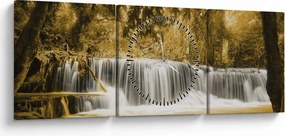 Obraz - Wodospad, vintage (z zegarem) (90x30 cm)