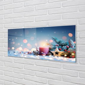 Szklany Panel Święta świeczka śnieg