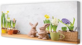 Obraz canvas na ścianę Kwiaty i Zające Wielkanocne