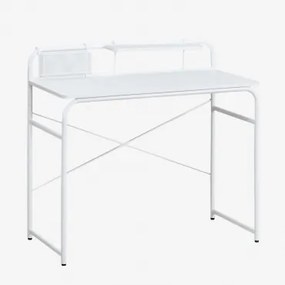 Biurko 100x45 Cm Ze Stali I Drewna Sibila Biała - Sklum