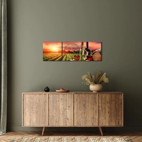 Obraz winnicy z winem (z zegarem) (90x30 cm)