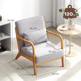 HOMCOM Elegancki Fotel Lounge z ramą drewnianą i tapicerką piankową, wygląd aksamitu, do salonu, sypialni, Szary