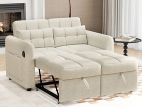 Kanapa 3 w 1 - Kanapa 2-osobowa - Regulowane oparcie - Z portem USB - Kieszenie w podłokietnikach + Poduszki - beżowa