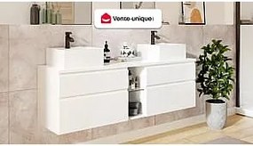 Szafka łazienkowa wisząca   pod umywalkę - Biały - 150 cm - MAGDALENA II