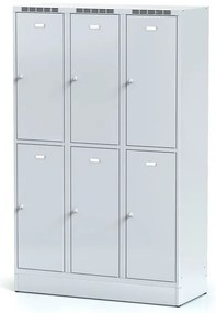 Alfa 3 Szafka skrytkowa S6 na cokole, 6 schowków, 1920 x 1200 x 500 mm, zamek obrotowy, drzwi szare