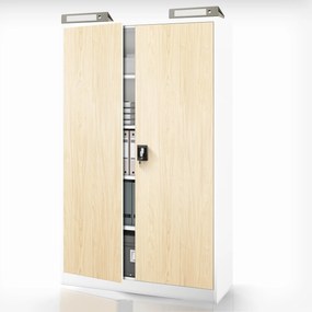 Szafa biurowa metalowa na akta szeroka biała/dąb sonoma, 1150 x 1850 x 400 mm: JAN II Eco Design