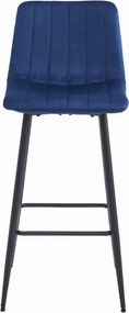 Niebieskie krzesło barowe POZZA VELVET z czarnymi nogami