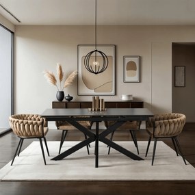 Stół Prostokątny Rozkładany BRUNO 160-240 cm Ceramiczny Czarny do Salonu Nowoczesny Loft