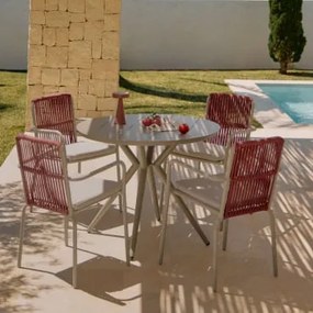 Zestaw Stół Okrągły Ø100 Cm Valerie I 4 Krzesła Ogrodowe Z Podłokietnikami Z Aluminium Alberta Moka Brown & Dachówka Red Roof Rope - Sklum