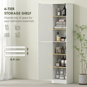 HOMCOM Wysoka szafka łazienkowa 180 cm wąska biała z 2 drzwiami i 4 regulowanymi półkami | Aosom PL