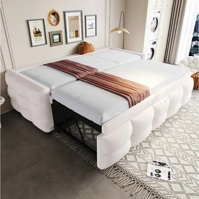 Rozkładana sofa tapicerowana z funkcją spania - 90/180 x 190 cm - z podstawą z listew - aksamit - beż