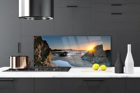 Szkło Dekoracyjne do Kuchni Słoneczna Plaża wśród Skał