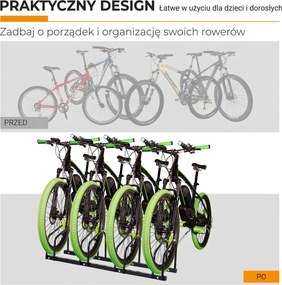 HOMCOM Stojak na 4 rowery Trwały i odporny na warunki atmosferyczne Montaż na ścianie lub podłodze Stal Srebrny 110x33x27cm | Aosom PL