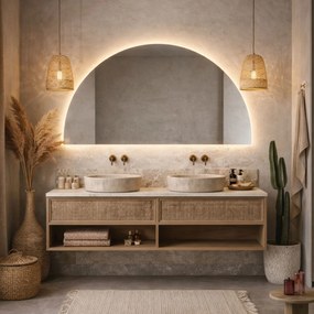 Lustro półokrągłe z podświetleniem MOON Half LED | Różne rozmiary | Różne kolory : Kolor tafli szkła - Srebrny, Rozmiar - 70x140 cm