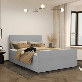 Łóżko kontynentalne z pojemnikiem i topperem VIESTA, tkanina Poso, Jasnoszary, 180x200 cm, H3-Bonell