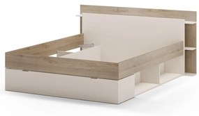 Biało-naturalne łóżko dwuosobowe w dekorze dębu ze schowkiem bez stelaża 160x200 cm Albo – Marckeric