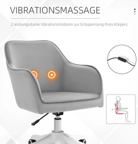Vinsetto Fotel biurowy ergonomiczny z masażem i funkcją wibracji obrotowy aksamit szary | Aosom PL
