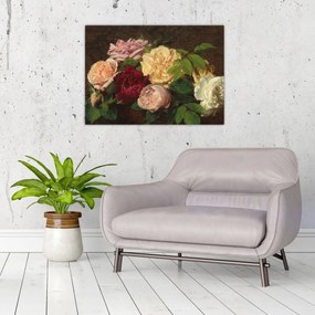 Obraz - Henri Fantin-Latour, Roses de Nice on a Table, reprodukcje (70x50 cm)