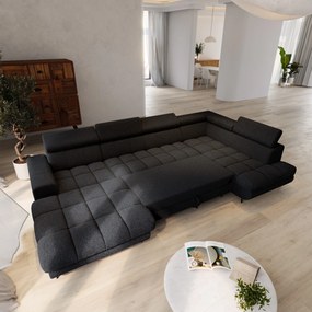 Masseno Narożnik CORENO z funkcją spania i pojemnikiem na pościel Narozniki U, Rozkładana sofa - Czarny, QUELLE 100