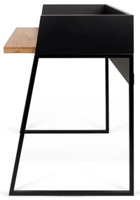 Czarne biurko z elementami z dekorem drewna orzecha TemaHome Volga Walnut