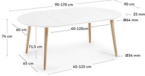 Biały okrągły rozkładany stół z białym blatem ø 90 cm Oqui – Kave Home