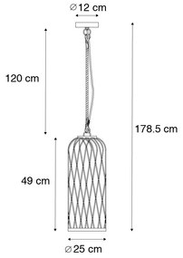 Zewnetrzna Wiejska lampa wisząca zewnętrzna czarna rattan 25 cm - Tatarak Rustykalny / Vintage Oswietlenie zewnetrzne