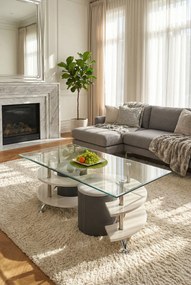 Ława szklana z pufami popiel F2-B67