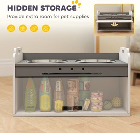 PawHut Podwyższana miska z szafką do przechowywania, 2 miski z pierścieniami antypoślizgowymi, 60 x 30 x 35,5 cm, Biały | Aosom PL