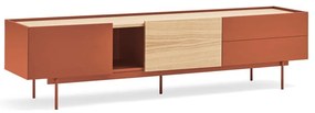 Ceglasto-naturalna szafka pod TV w dekorze dębu 180x45 cm Otto – Teulat