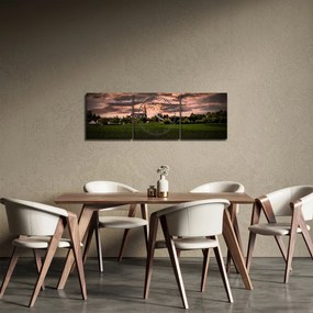 Obraz krajobrazu z kościołem (z zegarem) (90x30 cm)