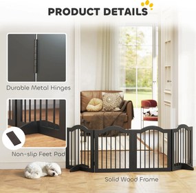 PawHut Bramka dla psa Wolnostojąca osłona z nóżkami, Składana bramka, 4 panele, 208 x 29,5 x 61 cm, Czarny