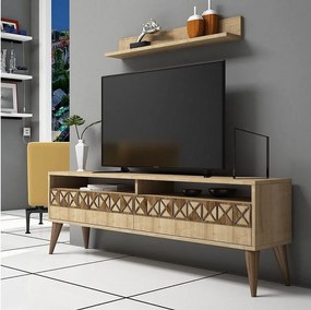 Nowoczesna szafka RTV – szerokość 150 cm – kolor dębowy – płyta wiórowa pokryta melaminą