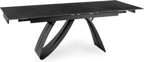 Zestaw Stół Rozkładany DEVON 160-220 cm Czarny Marmur/Czarny i 4 Krzesła LARISA Cappuccino
