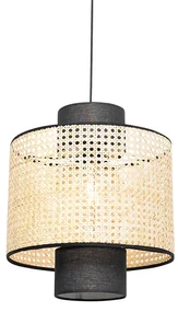 Wiejska lampa wisząca czarna z rattanem - KataKolonialny Oswietlenie wewnetrzne