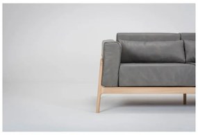 Ciemnoszara sofa z bawolej skóry z konstrukcją z litego drewna dębowego Gazzda Fawn, 180 cm